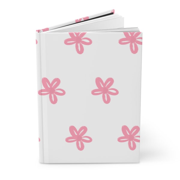 Cute Hardcover Journal Matte Pink Flower Design Notebook Composition Book Kawaii School Pad Journal