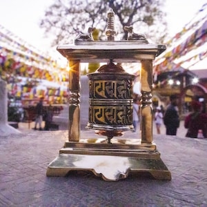 Tibetan Prayer Wheel Buddhist Table Top Prayer Wheel Spinning Prayer Wheel for Relaxation, Peace - On Mani Padme Hum