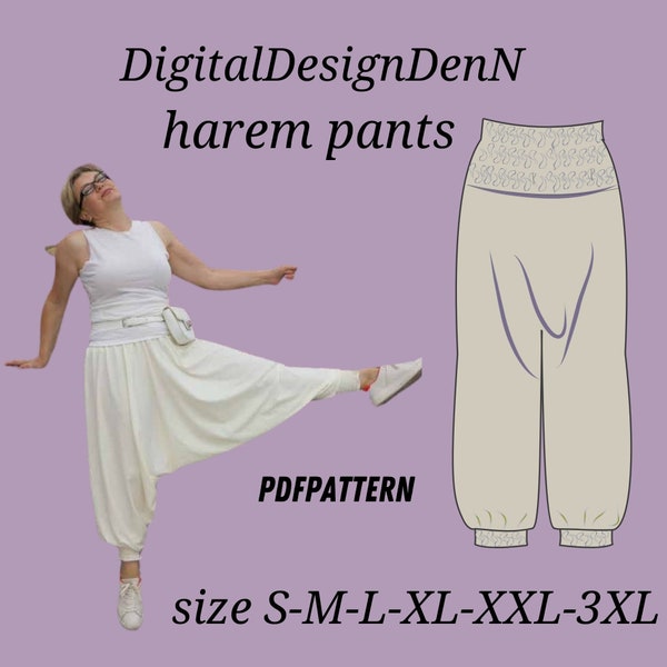Boho Chic Harem Pants Sewing Pattern for All Sizes-PDF Instant Download-DIY Harem Pants Pattern- Easy to Sew for Sizes S-3XL