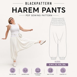 Cartamodello PDF per pantaloni harem boho, costume da zingara taglie S-3XL