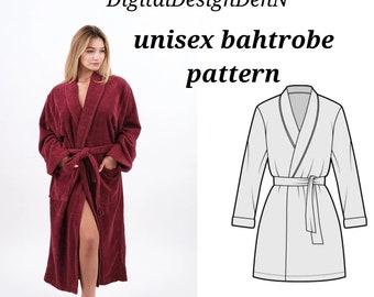 Unisex Shawl Collar Bathrobe Sewing Pattern | Easy PDF Robe DIY (XS-S-M)