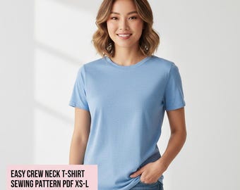 Easy Crew Neck T-Shirt Sewing Pattern PDF XS-L | Women's Basic Knit Top Pattern | Instant Download Digital File