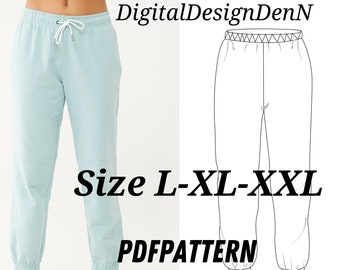 Women's Jogger Pants Sewing Pattern PDF-Easy Mid-Rise Sweatpants DIY Project