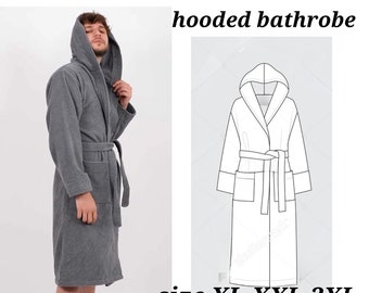 Hooded Bathrobe Sewing Pattern PDF | Plus Size Robe DIY (XL–3XL