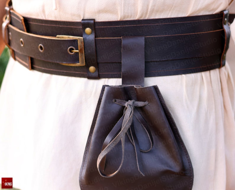 Medieval Viking Wide Waist Belt, Renaissance Goth Leather Belt Bag ...