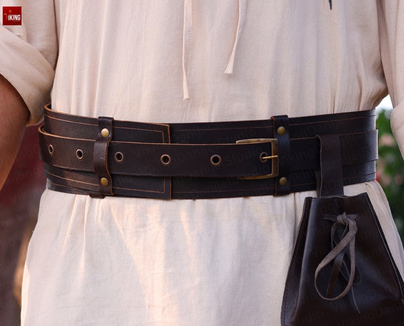 Medieval Viking Wide Waist Belt, Renaissance Goth Leather Belt Bag ...