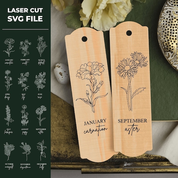 Birth Month Flower Bookmark Set With Tassel For Glowforge Laser Cut Engraving Custom Personalized Mom Grandma Birthday  Gift For Book Lover