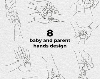 Baby Holding Hands SVG Bundle Family Line Art Drawing Illustration Mom Dad Child Mother Father Kid Sketch Clipart for Cricut or Silhouette