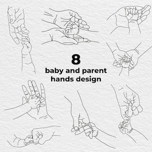Baby Händchen haltend SVG Bundle Familie Linie Kunst Zeichnung Illustration Mama Papa Kind Mutter Vater Kind Skizze Clipart für Cricut oder Silhouette