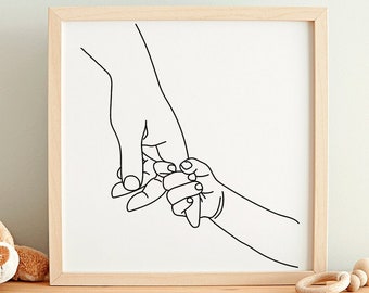 Baby Holding Hands Line Art SVG Family Hand Drawing Illustration Mom Dad Child Mother Father Kid Sketch Clipart for Cricut or Silhouette