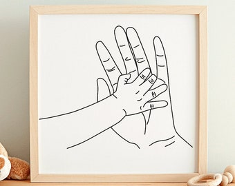 Bambino che si tiene per mano Line Art SVG Famiglia disegno a mano Illustrazione Mamma Papà Bambino Madre Padre Bambino Schizzo Clipart per Cricut o Silhouette