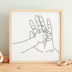 Dibujo de línea de bebé tomados de la mano SVG, dibujo de mano familiar, ilustración, mamá, papá, niño, madre, padre, niño, boceto, clipart para Cricut o Silhouette