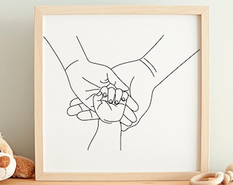 Baby Holding Hands Line Art SVG Family Hand Drawing Illustration Mom Dad Child Mother Father Kid Sketch Clipart for Cricut or Silhouette