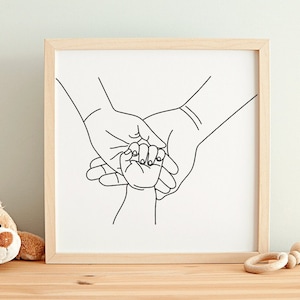 Baby Händchen haltend Linie Art SVG Familie Hand Zeichnung Illustration Mama Papa Kind Mutter Vater Kind Skizze Clipart für Cricut oder Silhouette