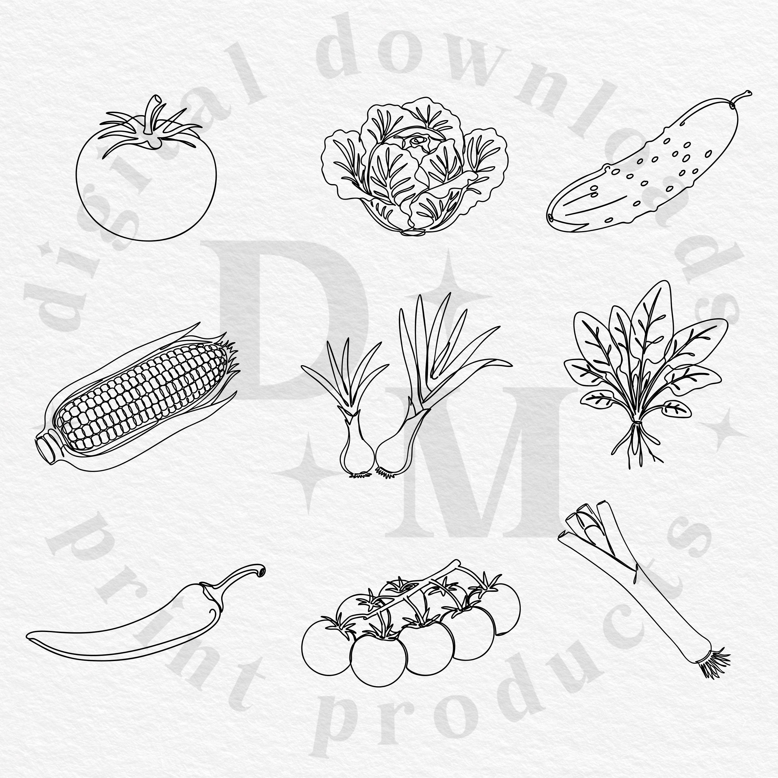 35 Vegetable SVG PNG Bundle | Botanical Garden Vegetables Line Art ...