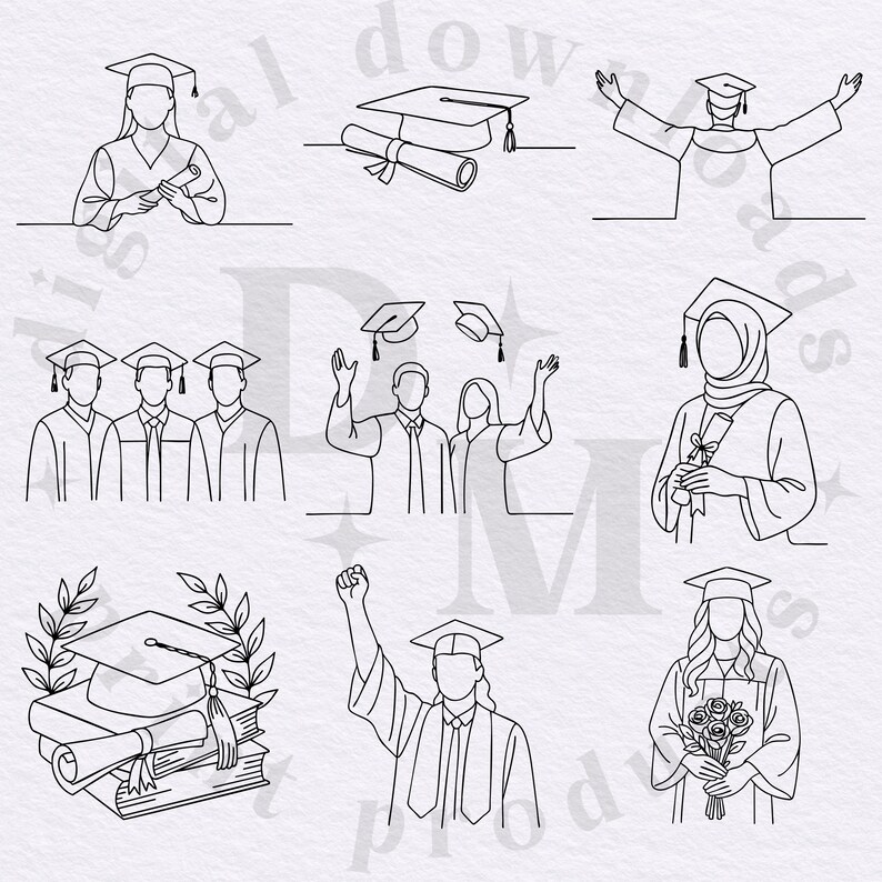25 Graduation Line Art SVG & PNG | Minimalist Cap and Gown | Gift for ...