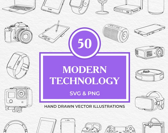 50 Modern Technology SVG PNG Bundle | Tech Gadgets Clipart Set With ...