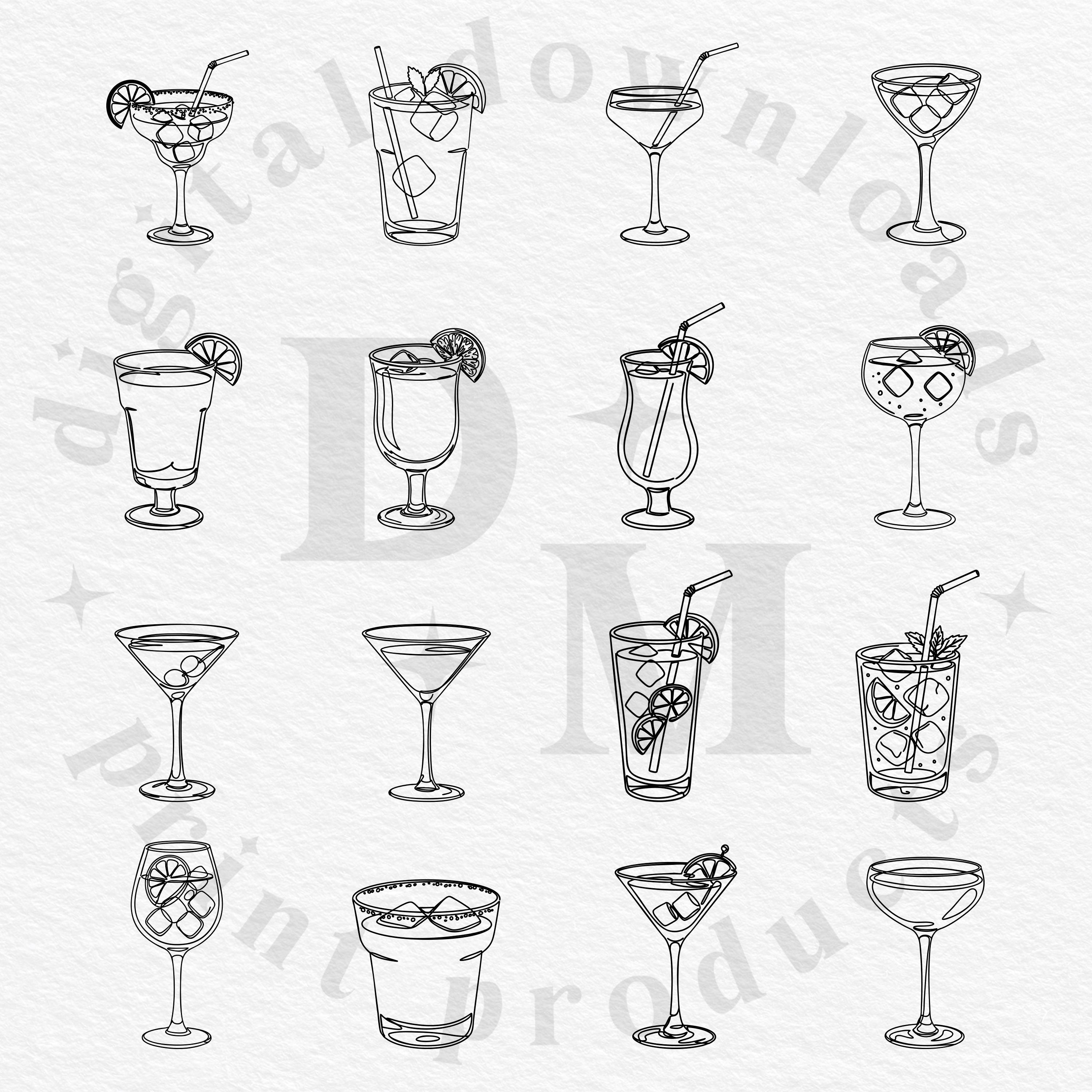 40 Cocktail SVG PNG Bundle | Hand Drawn Bar Drink Clipart Set With ...