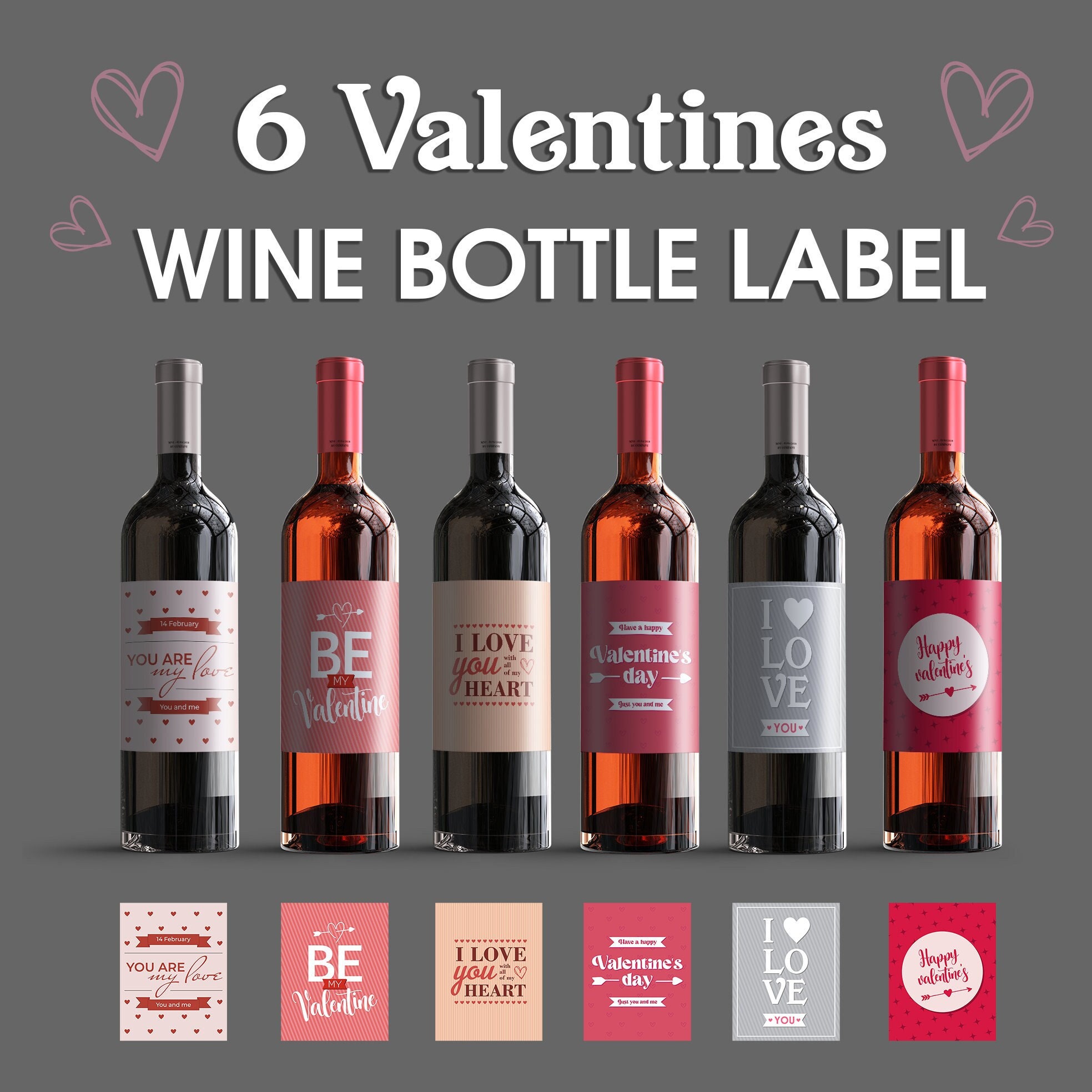6 Printable Valentine's Day Wine Bottle Labels Customize Your Gift ...