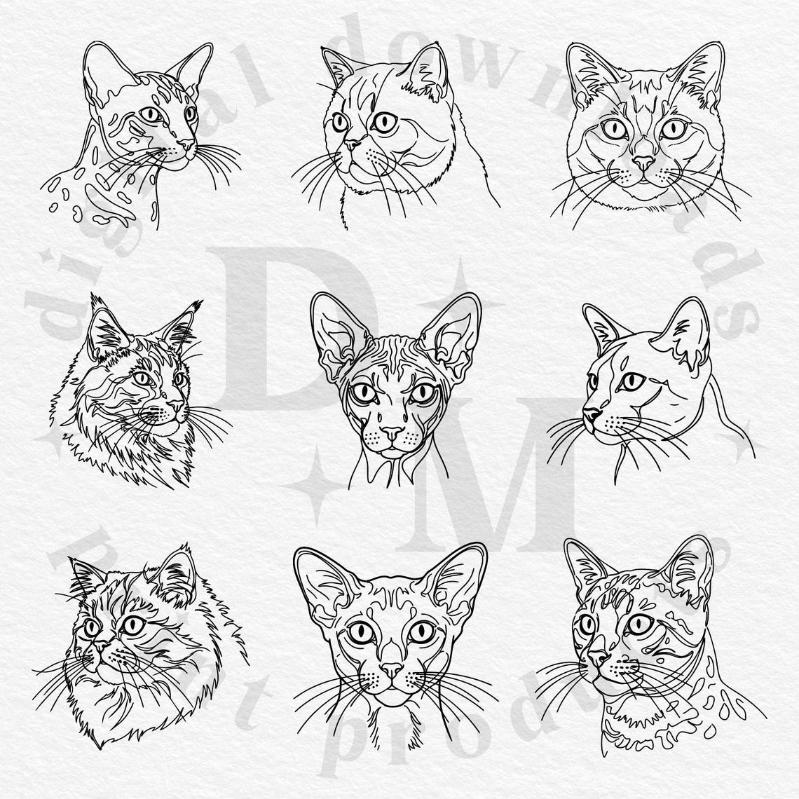 35 Cat Breeds SVG & PNG Bundle | Hand Drawn Clipart Set With Maine Coon ...