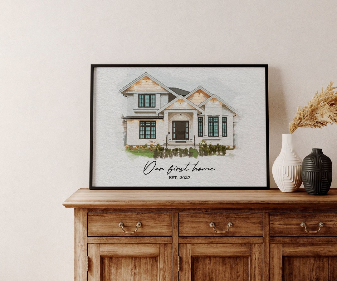 Custom House Printable Watercolor Portrait Our First Home Homeowners ...
