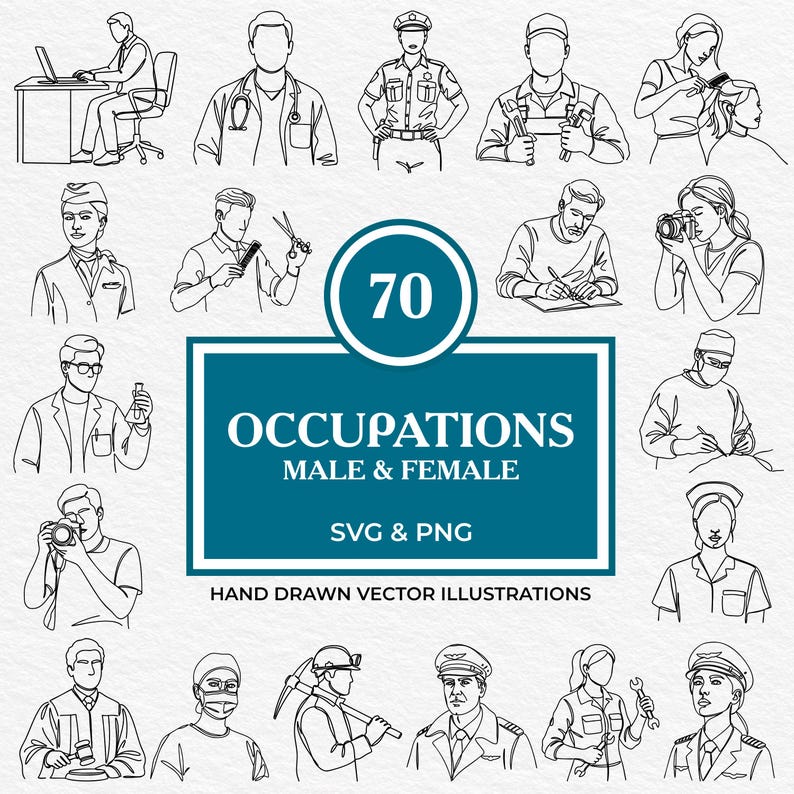 Occupation Using Hand 70 Occupation SVG PNG Bundle | Male & Female Professions Clipart ...