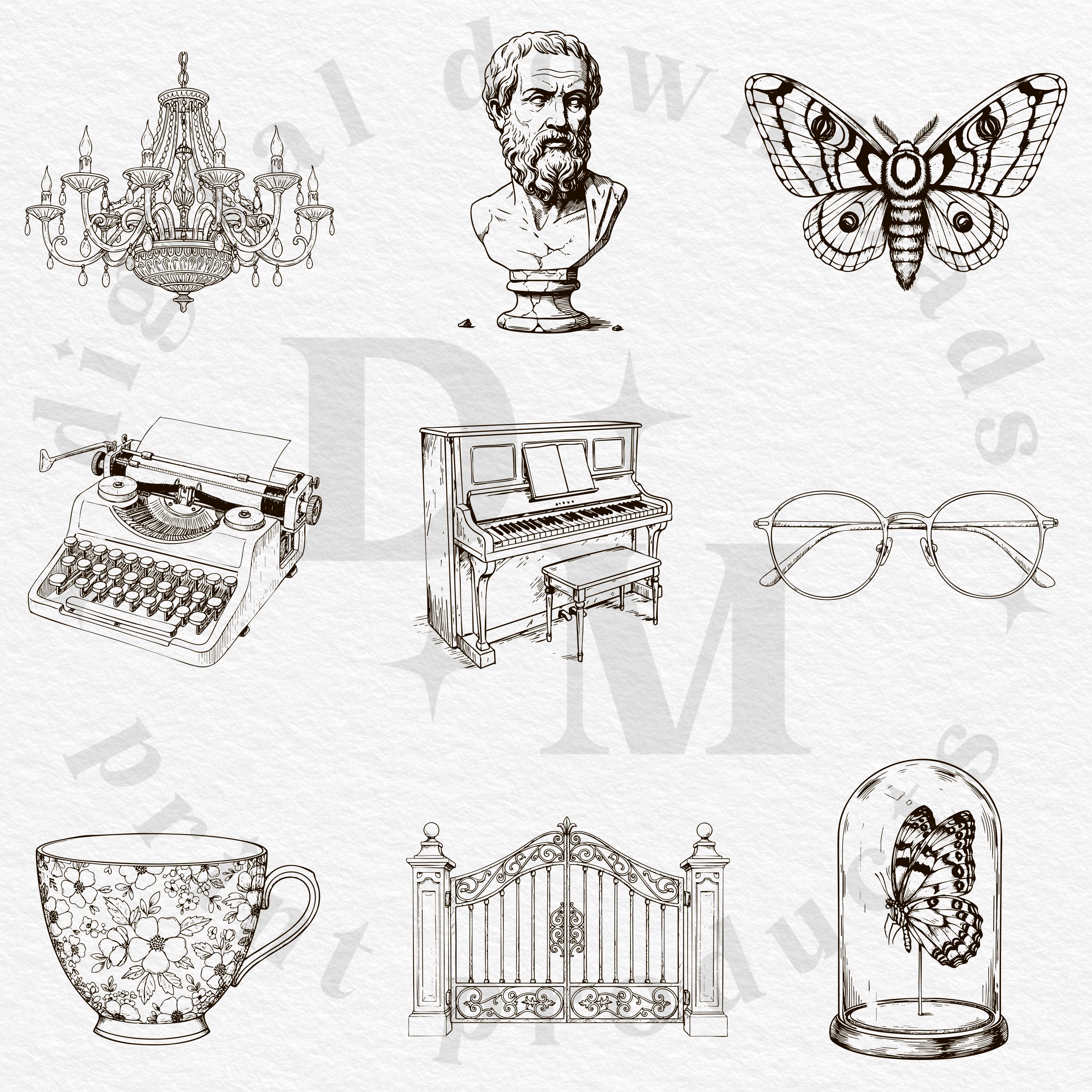 35 Dark Academia Engraving SVG PNG Bundle Vintage Skull, Busts ...