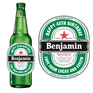 Etichetta personalizzata personalizzata per bottiglia di birra Heineken per compleanno o qualsiasi occasione. Regalo unico e originale per bere qualcosa di divertente per papà nonno immagine 1