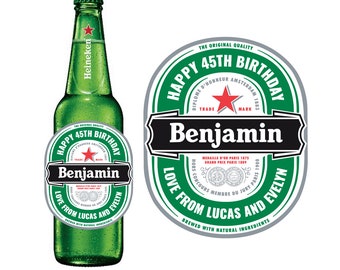 Etiqueta personalizada personalizada de la botella de cerveza Heineken para cumpleaños o cualquier ocasión pegatina regalo original único de bebida divertida para papá abuelo