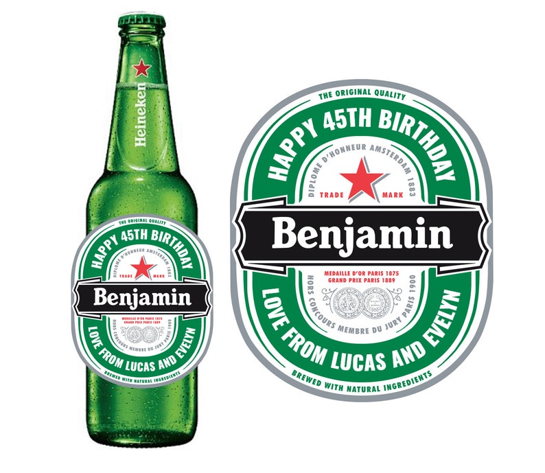 Etichetta personalizzata personalizzata per bottiglia di birra Heineken per compleanno o qualsiasi occasione. Regalo unico e originale per bere qualcosa di divertente per papà nonno immagine 1