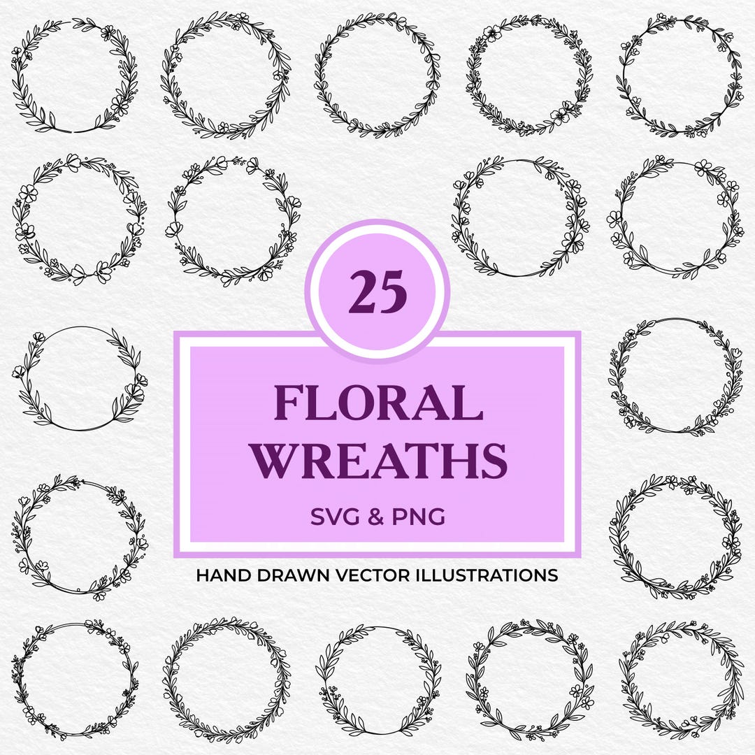 25 Floral Wreath SVG PNG Bundle | Botanical Circle Frames Clipart ...