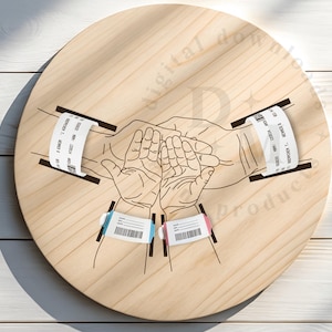 Personalisierte Krankenhaus Armband Halter für Zwillinge oder Geschwister Zwei Baby Geburt Andenken mit den Eltern Händen Laser Cut Digitale Datei für Mama Geschenk