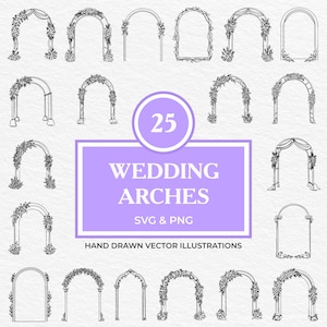 25 Hochzeitsbogen SVG PNG Bundle | Blumenzeremonie Bögen Clipart | Romantische botanische Line Art für Cricut, Laser & Einladungen