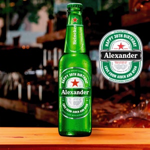 Etichetta personalizzata personalizzata per bottiglia di birra Heineken per compleanno o qualsiasi occasione. Regalo unico e originale per bere qualcosa di divertente per papà nonno immagine 2