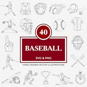 40 Baseball SVG PNG Bündel | Line Art Sport Clipart | Werfer, Bälle, Handschuhe, Bälle, Uniformen und Ausrüstung für Laser, Cricut, Drucken
