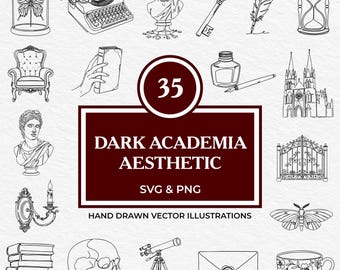 35 Dark Academia Aesthetic SVG PNG Bundle | Books, Candles, Letters, Girls & Vintage Study Decor | Line Art for Cricut And Creative Projects