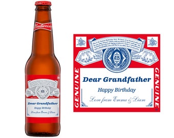 Custom Personalized Budweiser Beer Bottle Label For Birthday or Any Occasion Sticker Unique Original Fun Drink Gift For Dad Grandfather