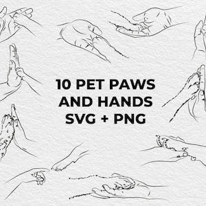 Paquete de archivos SVG de patas y manos de mascotas para Cricut, amantes de las mascotas, dueños de gatos, huellas de perros, tatuajes, diseños de sublimación de arte lineal dibujado a mano, imágenes prediseñadas de patas