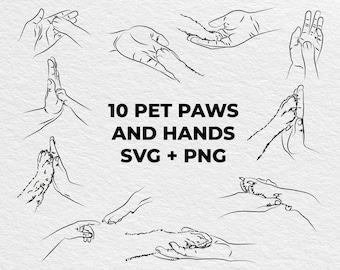 Pet Paws and Hands SVG Bundle files for Cricut, Pet Lover, Cat Owner, Dog Paw, Tattoo,  Hand Drawn Line Art Sublimations Designs Paw Clipart