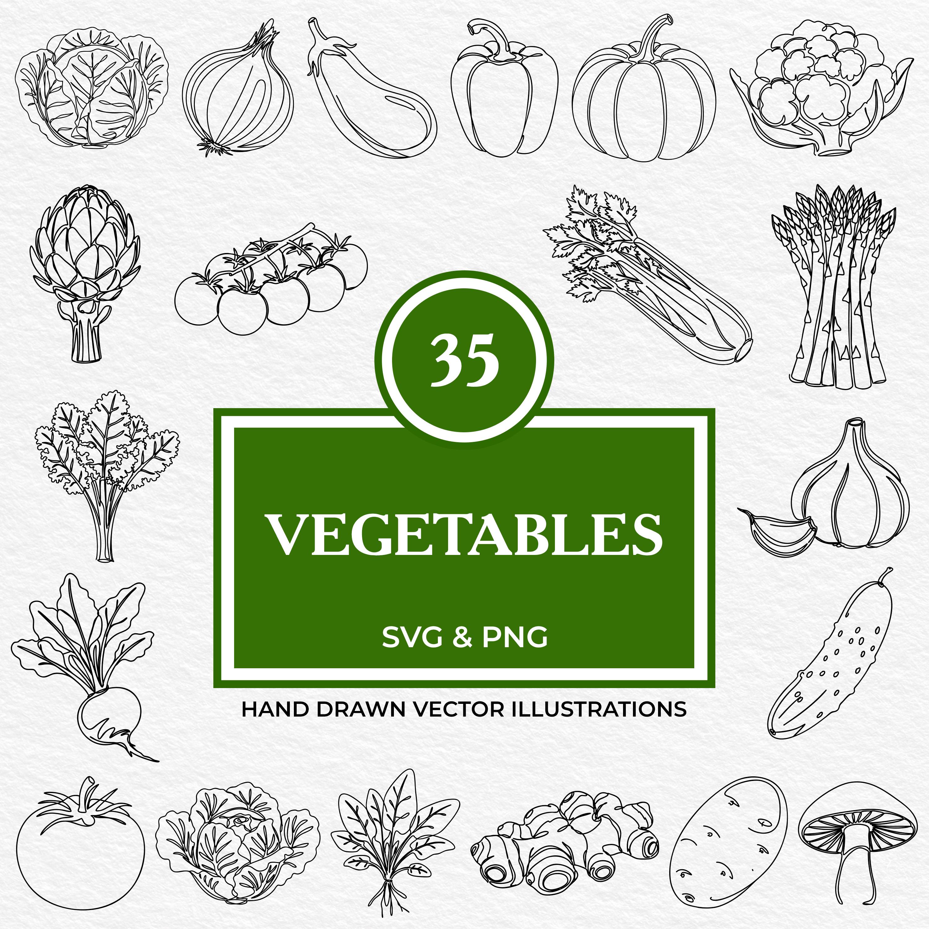35 Vegetable SVG PNG Bundle | Botanical Garden Vegetables Line Art |  Organic Food Clipart for Packaging, Labels, Stickers \u0026 Cricut Use - Etsy  Israel, image size:3000x3000