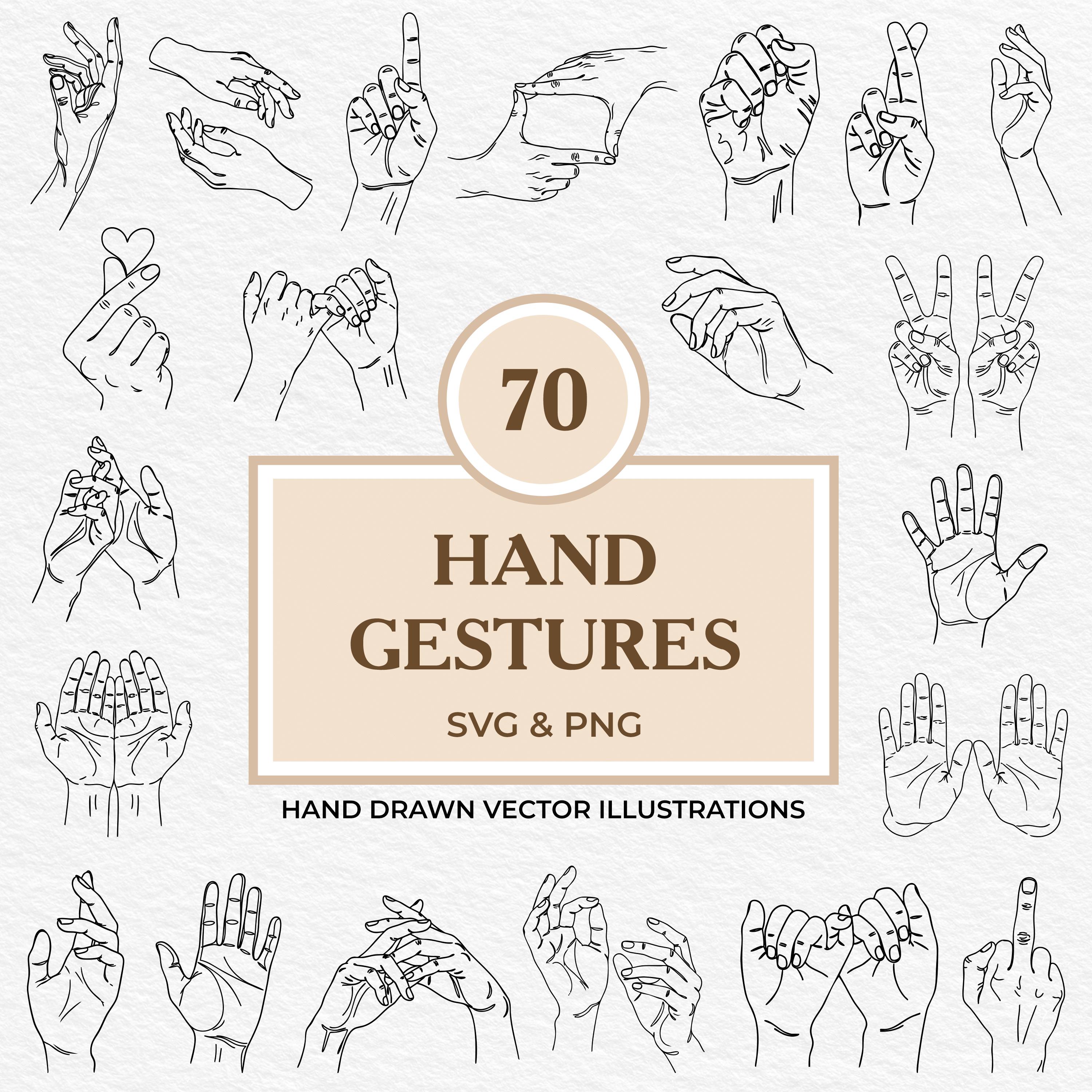 70 Hand Gesture SVG PNG Bundle | Human Hands Clipart with Peace, Love, Symbols, Prayers, Tattoos, Emotions, Line Art & Minimalist Design Set