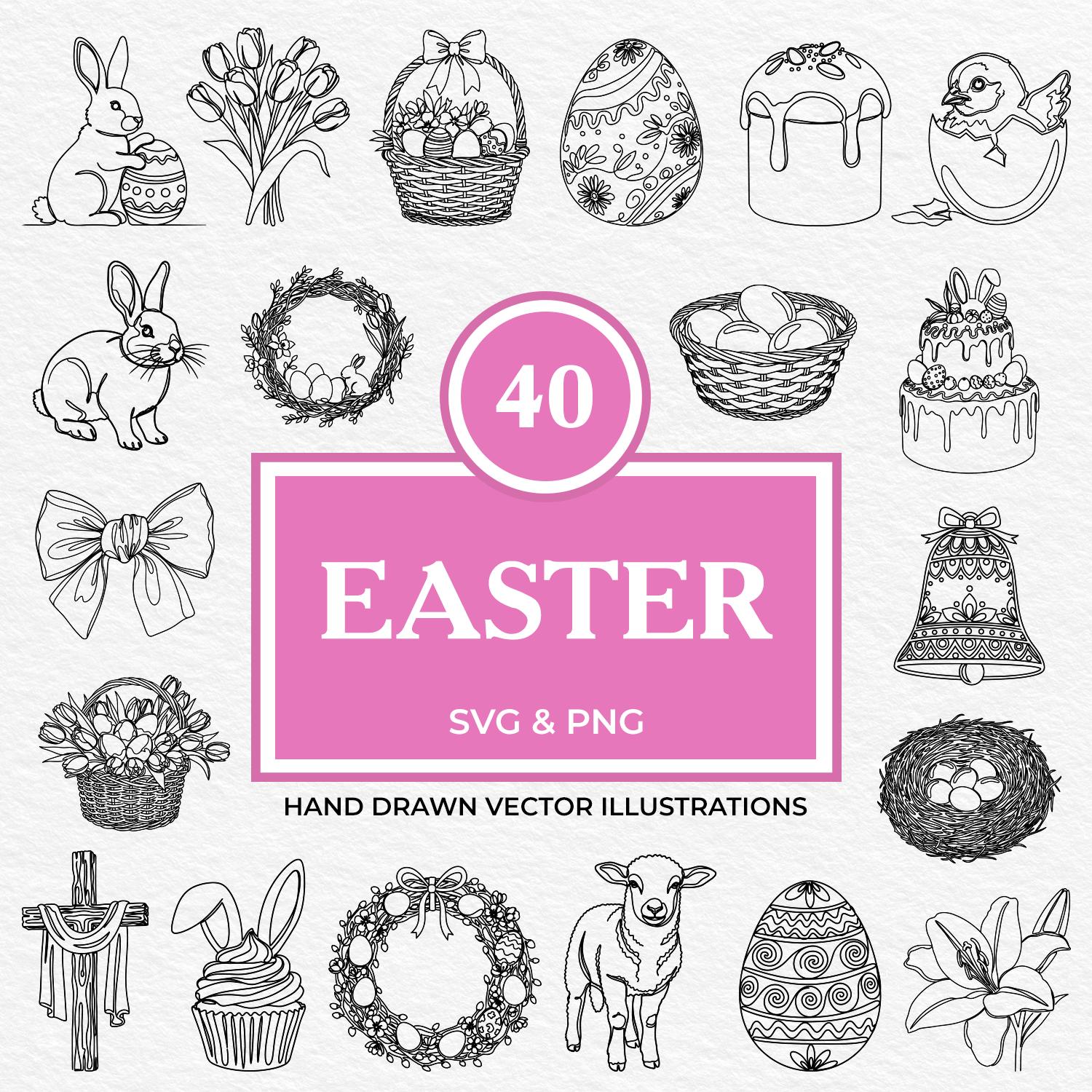 40 Easter SVG & PNG Bundle | Hand Drawn Clipart Set With Bunnies, Eggs ...
