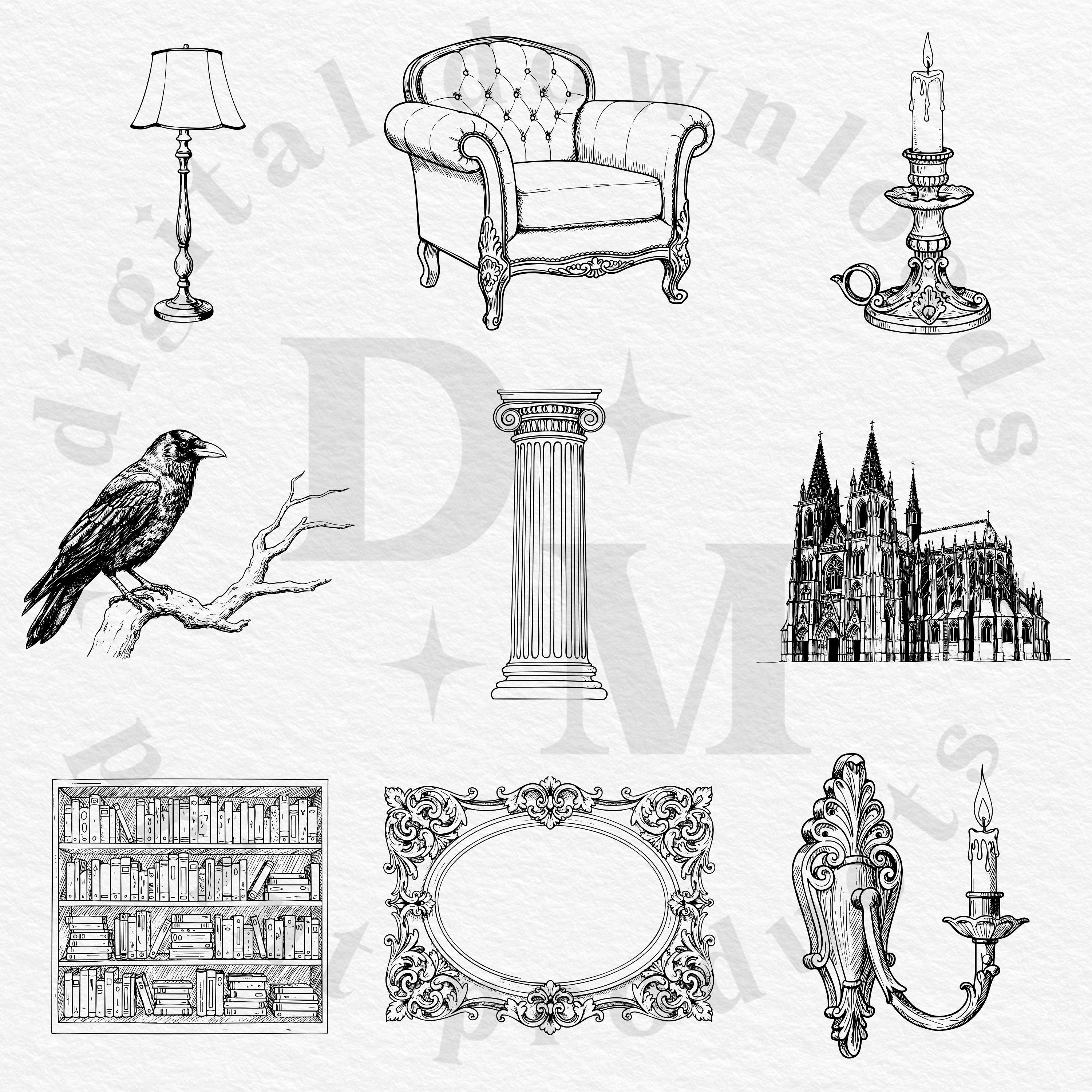 35 Dark Academia Engraving SVG PNG Bundle Vintage Skull, Busts ...
