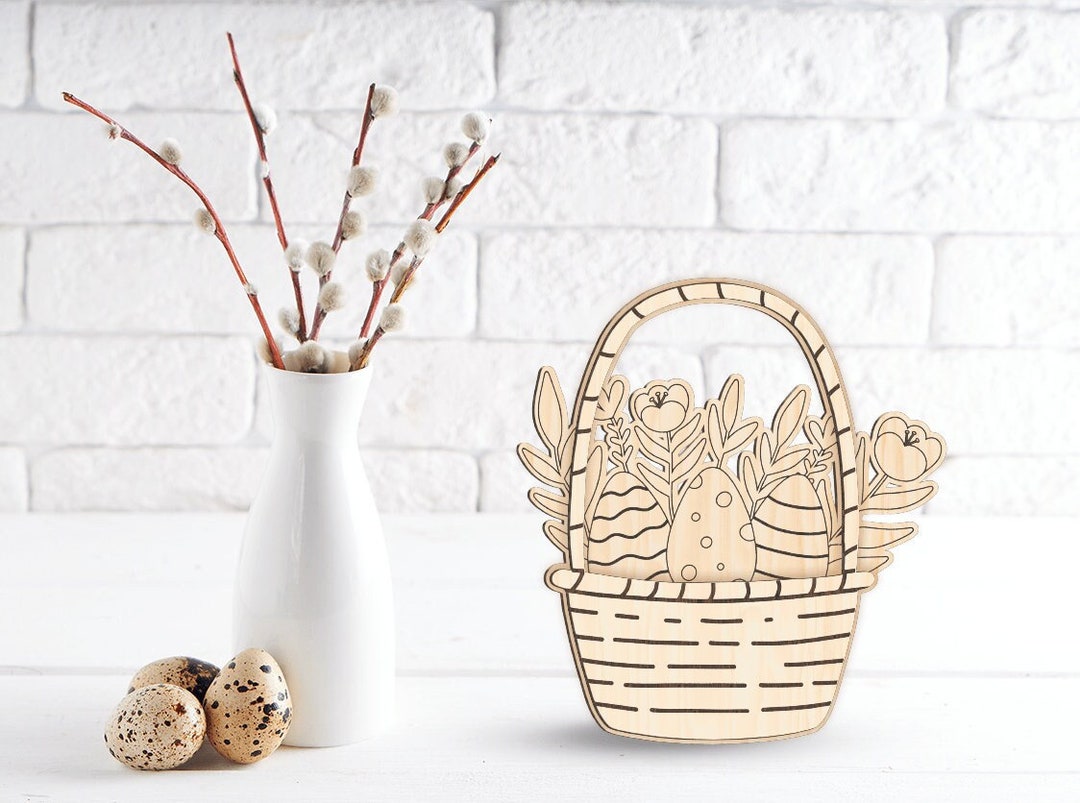 Basket With Easter Eggs and Flowers Multilayer Laser Cut File SVG ...