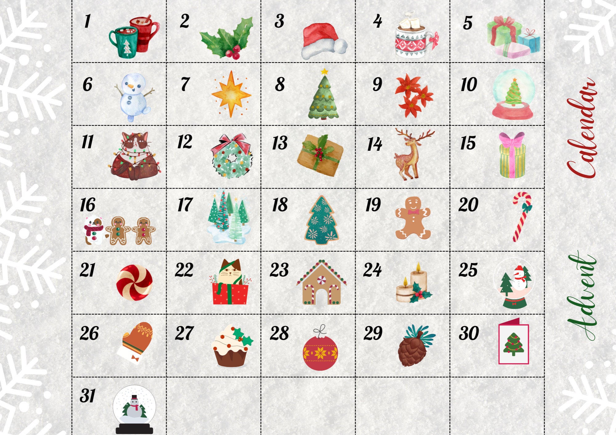 A4 Printable Advent Calendar With DIY Holiday Fun Digital - Etsy