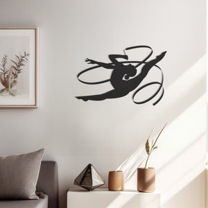 Gymnast Ribbon Metal Wall Art: Modern Dance Sculpture