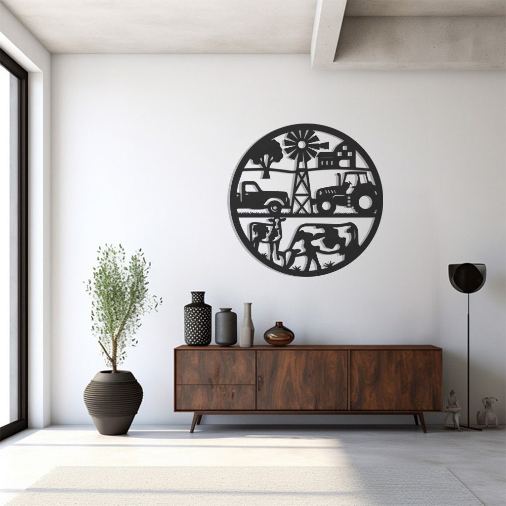 Nature Farm Life Themed Decorvintage Truck and Cow Designrustic Farm