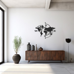 Wereldkaart metalen muurkunst-kompas ontwerp handgemaakte geschenken-reisliefhebbers kunst-geometrisch Touch Your Room-decor-Valentijnsdagcadeaus-Reiskunst