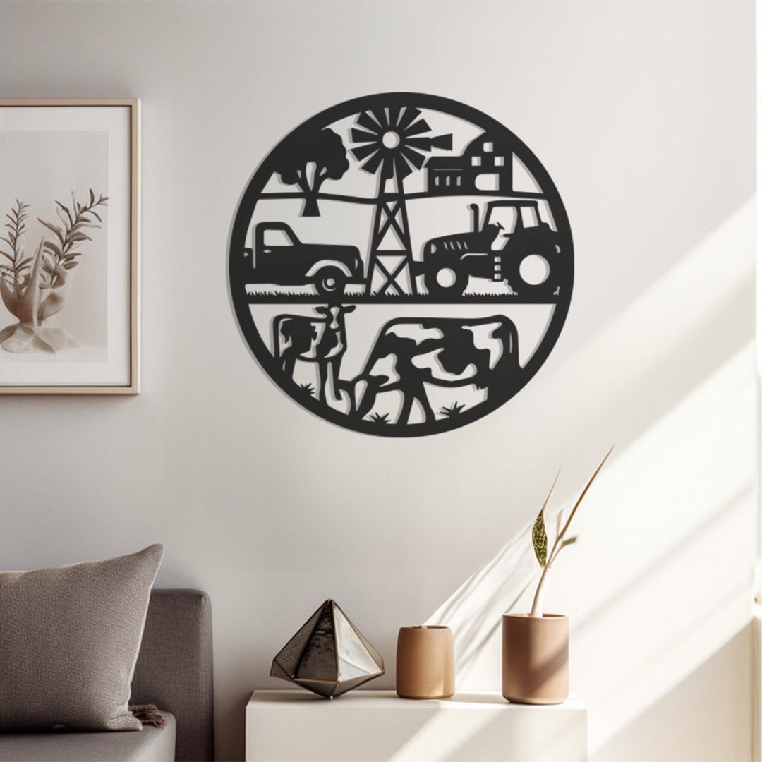 Nature Farm Life Themed Decorvintage Truck and Cow Designrustic Farm