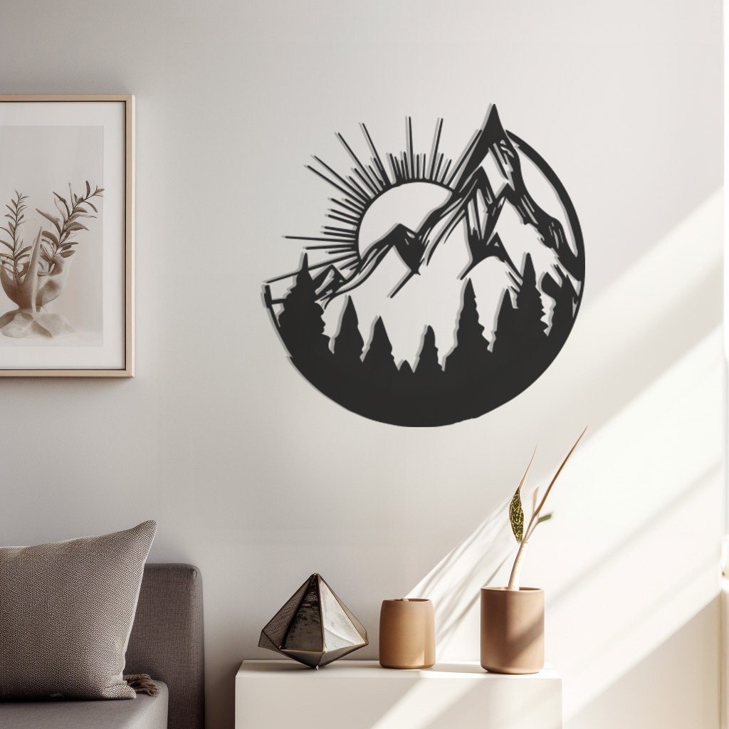 Handcrafted Mountain Metal Wall Art, Sunlit Nature Decor - Etsy
